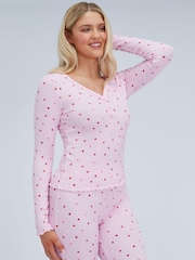 Boux Avenue Pink Heart Rib Henley Pyjamas Set - Image 2 of 6