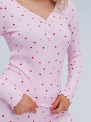 Boux Avenue Pink Heart Rib Henley Pyjamas Set - Image 5 of 6