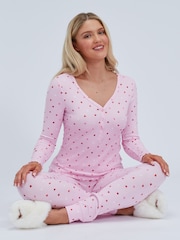 Boux Avenue Pink Heart Rib Henley Pyjamas Set - Image 6 of 6