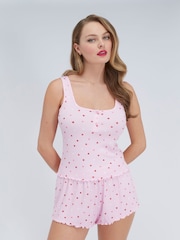 Boux Avenue Pink Heart Rib Short Pyjamas Set - Image 1 of 6