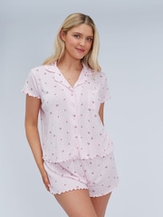Boux Avenue Pink Cherry Pointelle Short Pyjamas Set - Image 1 of 6