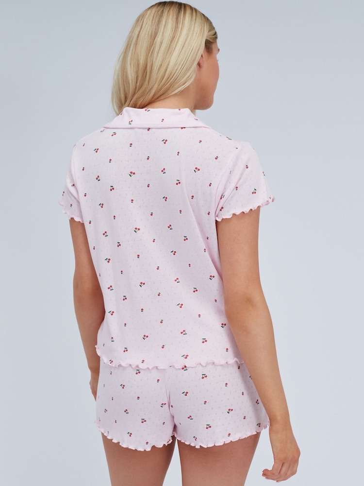 Boux Avenue Pink Cherry Pointelle Short Pyjamas Set - Image 2 of 6