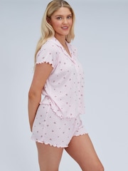 Boux Avenue Pink Cherry Pointelle Short Pyjamas Set - Image 3 of 6