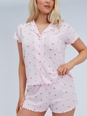 Boux Avenue Pink Cherry Pointelle Short Pyjamas Set - Image 4 of 6