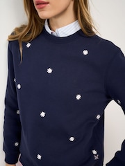 Crew Clothing Blue Embroidered Cotton-Mix Crew-Neck Sweatshirt - Image 4 of 5