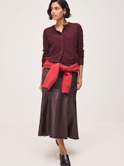 Burgundy Red Supersoft Crew Neck Long Sleeve Cardigan - Image 2 of 9