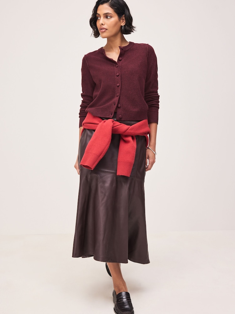 Burgundy Red Supersoft Crew Neck Long Sleeve Cardigan - Image 2 of 9 Burgundy Red Supersoft Crew Neck Long Sleeve Cardigan - Image 2 of 9