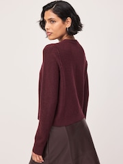 Burgundy Red Supersoft Crew Neck Long Sleeve Cardigan - Image 5 of 9