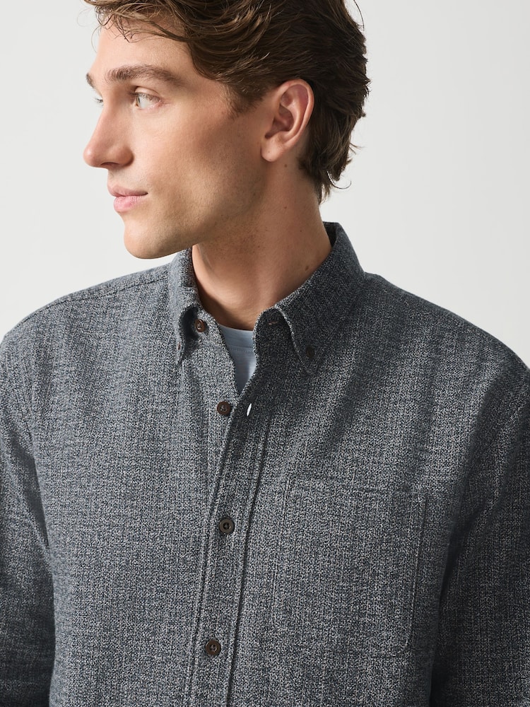 Navy Long Sleeve Textured Plain Shirt - Image 1 of 7 Navy Long Sleeve Textured Plain Shirt - Image 1 of 7