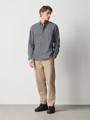 Navy Long Sleeve Textured Plain Shirt - Image 2 of 7