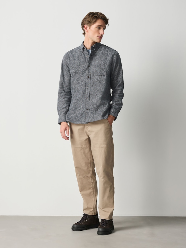 Navy Long Sleeve Textured Plain Shirt - Image 2 of 7 Navy Long Sleeve Textured Plain Shirt - Image 2 of 7