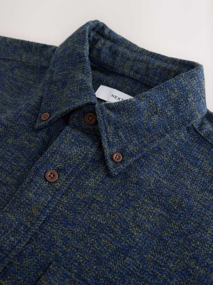 Navy Long Sleeve Textured Plain Shirt - Image 3 of 3 Navy Long Sleeve Textured Plain Shirt - Image 3 of 3