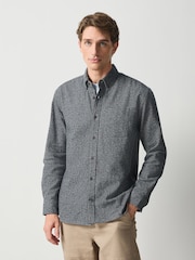 Navy Long Sleeve Textured Plain Shirt - Image 4 of 7