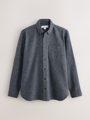 Navy Long Sleeve Textured Plain Shirt - Image 5 of 7