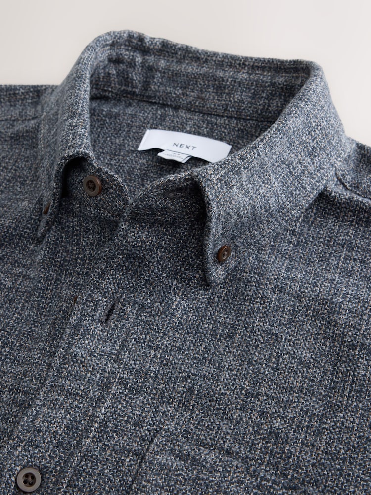 Navy Long Sleeve Textured Plain Shirt - Image 7 of 7 Navy Long Sleeve Textured Plain Shirt - Image 7 of 7
