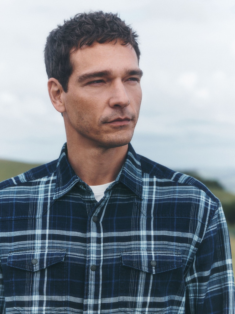 ლურჯი - Check Western Styling Long Sleeve Shirt - სურათი 1 5-დან