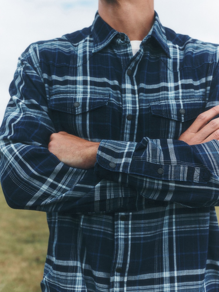 ლურჯი - Check Western Styling Long Sleeve Shirt - სურათი 5 5-დან