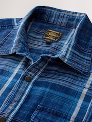 Niebieski - Check Western Styling Long Sleeve Shirt - Obraz 7 z 8
