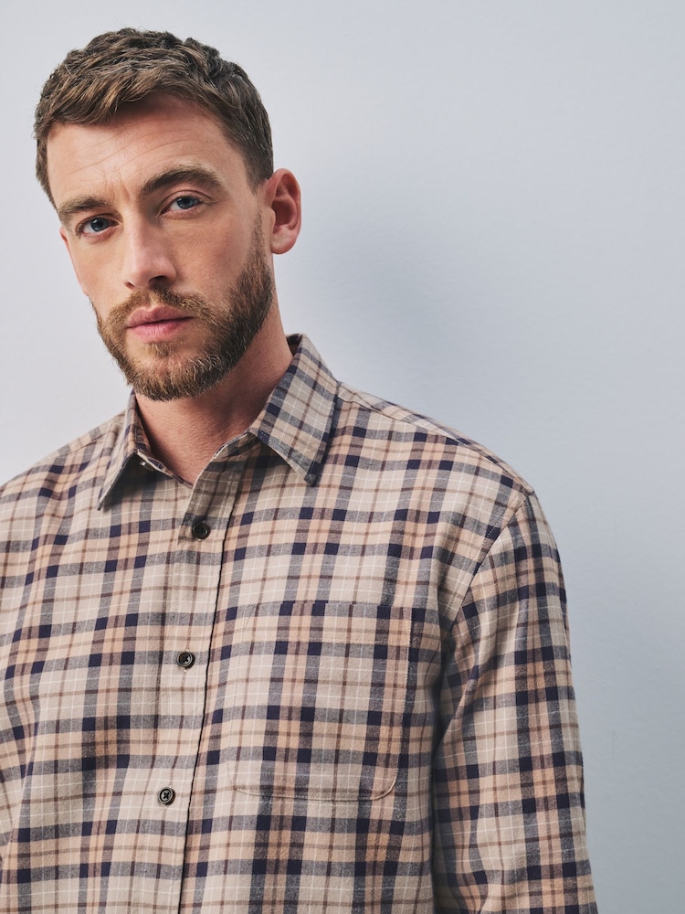 Beige Oat Check Long Sleeve Shirt - Image 1 of 6 Beige Oat Check Long Sleeve Shirt - Image 1 of 6