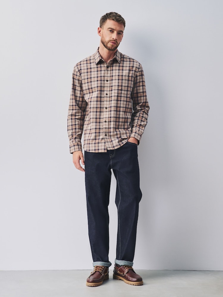 Beige Oat Check Long Sleeve Shirt - Image 2 of 6 Beige Oat Check Long Sleeve Shirt - Image 2 of 6