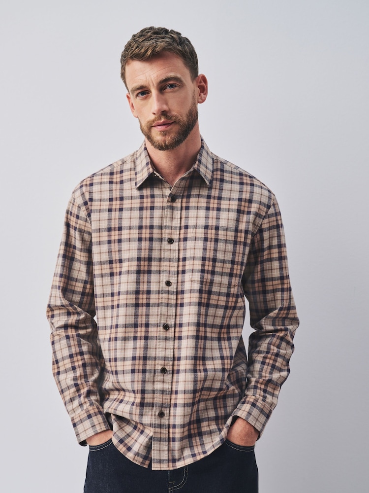 Beige Oat Check Long Sleeve Shirt - Image 6 of 6 Beige Oat Check Long Sleeve Shirt - Image 6 of 6