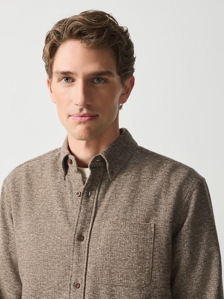 Neutral Long Sleeve Textured Plain Shirt - Image 1 of 7 Neutral Long Sleeve Textured Plain Shirt - Image 1 of 7