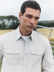 Ecru Garment Dye Washed Long Sleeve Overshirt - Image 1 of 7
