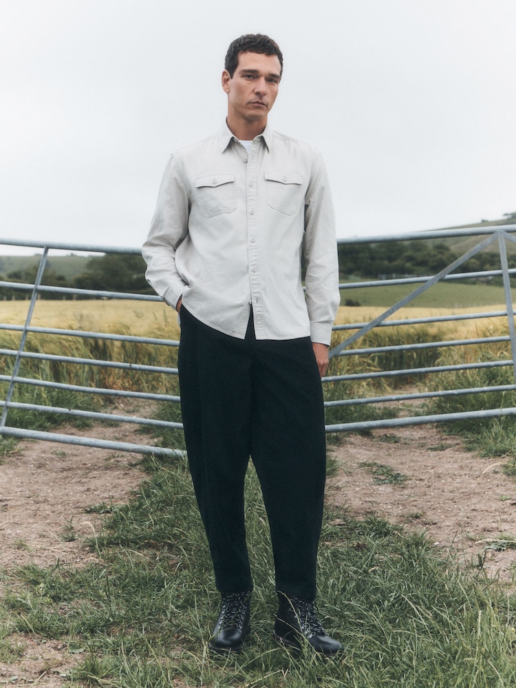 Ecru Garment Dye Washed Long Sleeve Overshirt - Image 2 of 7