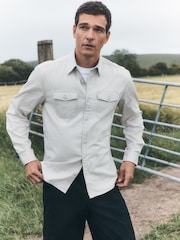 Ecru Garment Dye Washed Long Sleeve Overshirt - Image 4 of 7