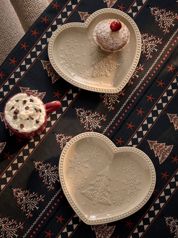 Set of 2 Natural Embossed Heart Christmas Side Plates - Image 1 of 4 Set of 2 Natural Embossed Heart Christmas Side Plates - Image 1 of 4