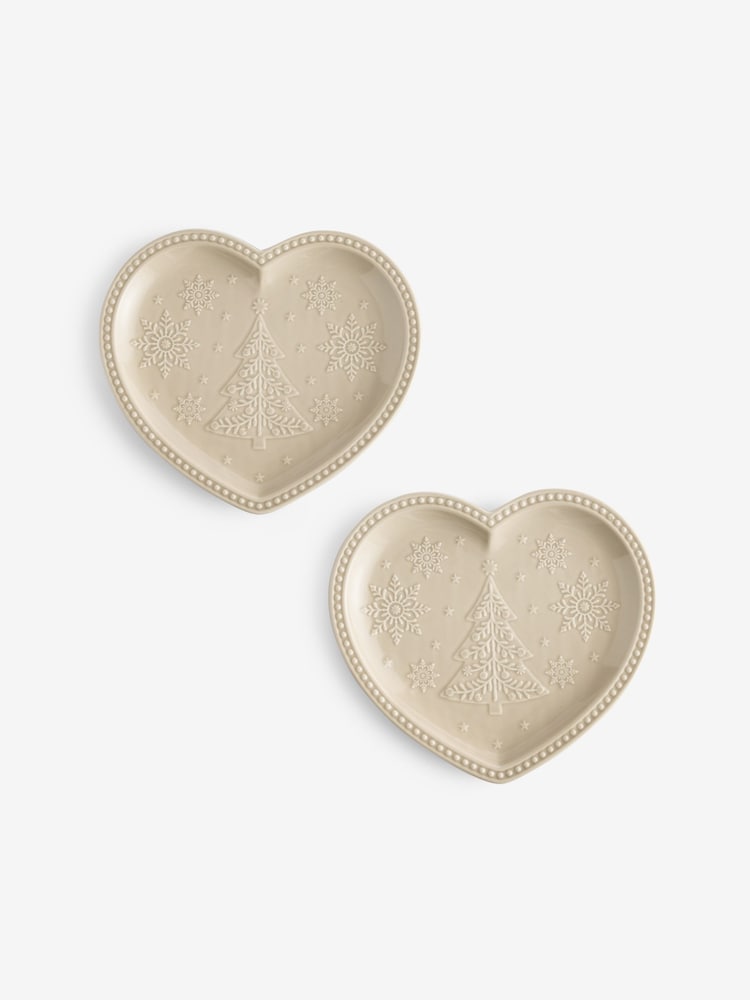Set of 2 Natural Embossed Heart Christmas Side Plates - Image 4 of 4 Set of 2 Natural Embossed Heart Christmas Side Plates - Image 4 of 4