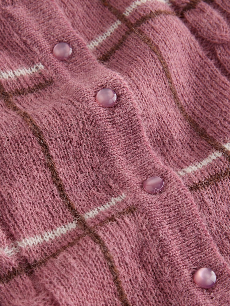 Mauve Pink Check - Sheer Knit Long Sleeve Co-Ord Cardigan - Image 3 of 3