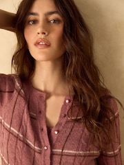 Mauve Pink Check Sheer Knit Long Sleeve Co-Ord Cardigan - Image 4 of 7