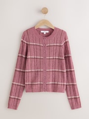 Mauve Pink Check Sheer Knit Long Sleeve Co-Ord Cardigan - Image 5 of 7