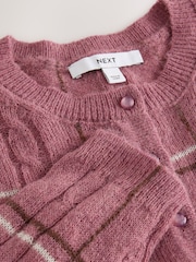 Mauve Pink Check Sheer Knit Long Sleeve Co-Ord Cardigan - Image 6 of 7