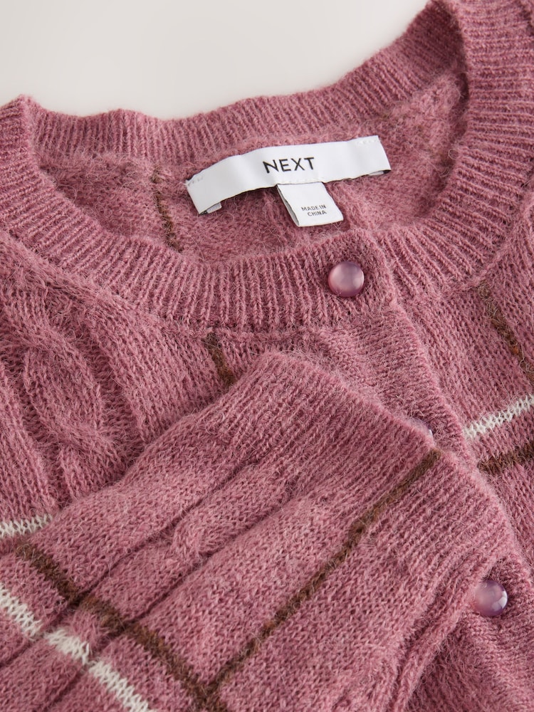 Mauve Pink Check Sheer Knit Long Sleeve Co-Ord Cardigan - Image 7 of 7
