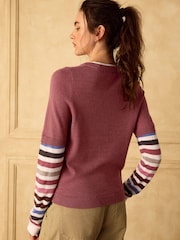 Mauve Pink Stripe Knitted Long Sleeve Layer Top - Image 4 of 8