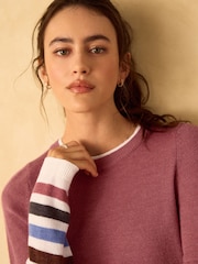 Mauve Pink Stripe Knitted Long Sleeve Layer Top - Image 5 of 8