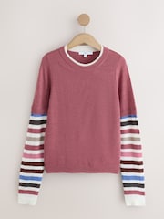Mauve Pink Stripe Knitted Long Sleeve Layer Top - Image 6 of 8