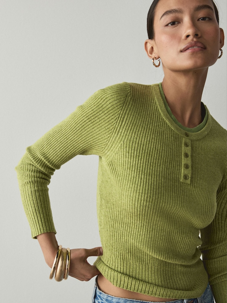 Lime Green Supersoft Long Sleeve Henley Layer Top - Image 1 of 7 Lime Green Supersoft Long Sleeve Henley Layer Top - Image 1 of 7