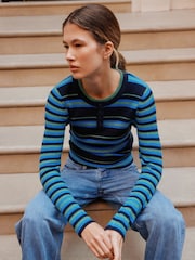 Blue/Green Stripe Supersoft Long Sleeve Henley Layer Top - Image 2 of 5