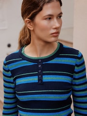 Blue/Green Stripe Supersoft Long Sleeve Henley Layer Top - Image 5 of 5