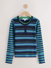 Blue/Green Stripe Supersoft Long Sleeve Henley Layer Top - Image 6 of 8