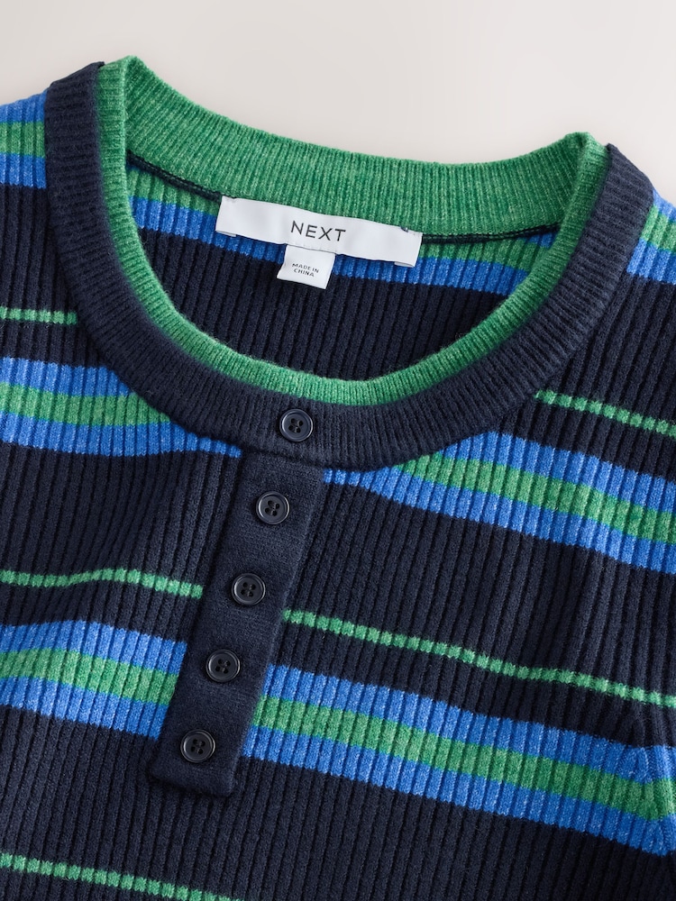Blue/Green Stripe Supersoft Long Sleeve Henley Layer Top - Image 8 of 8