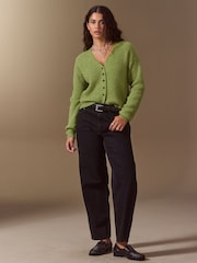 Lime Green Long Sleeve V-Neck Rib Cardigan With Wool - Image 2 of 8