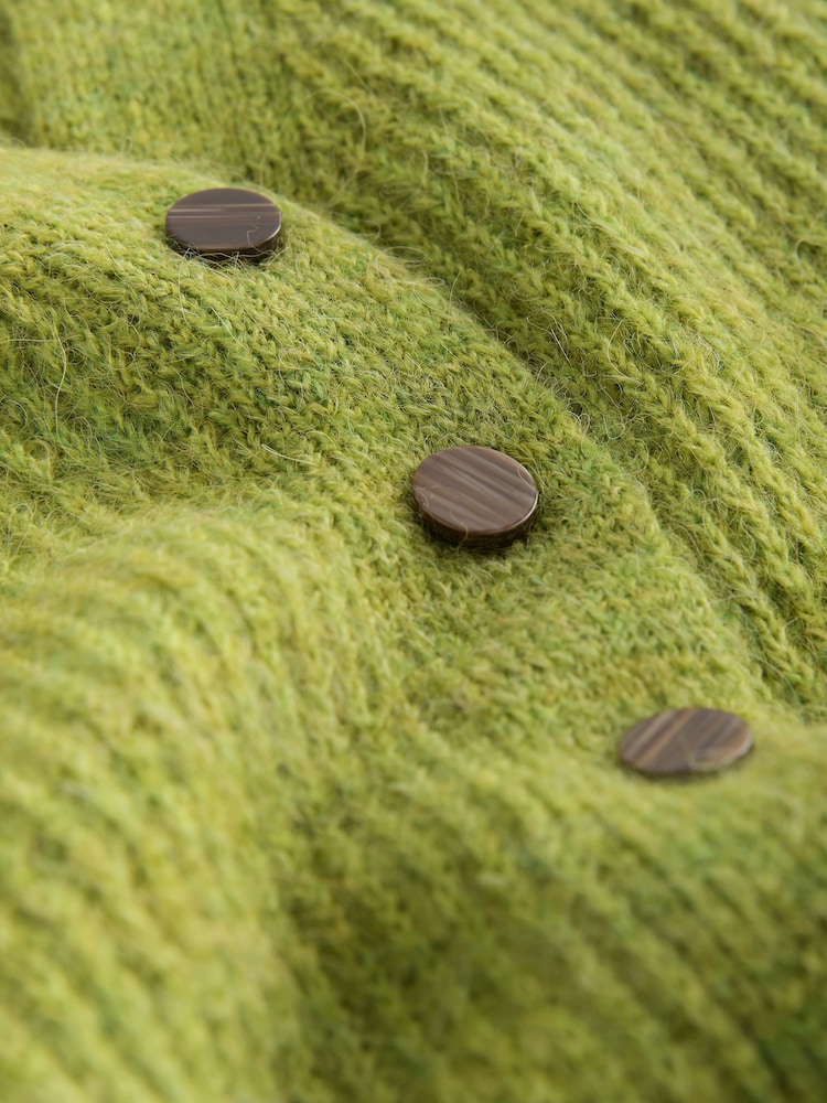 Lime Green Long Sleeve V-Neck Rib Cardigan With Wool - Image 2 of 8