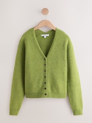 Lime Green Long Sleeve V-Neck Rib Cardigan With Wool - Image 6 of 8