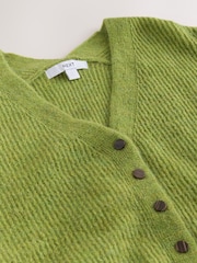 Lime Green Long Sleeve V-Neck Rib Cardigan With Wool - Image 8 of 8