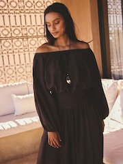 AIYLA Chocolate Brown Off Shoulder Bardot Top - Image 1 of 9