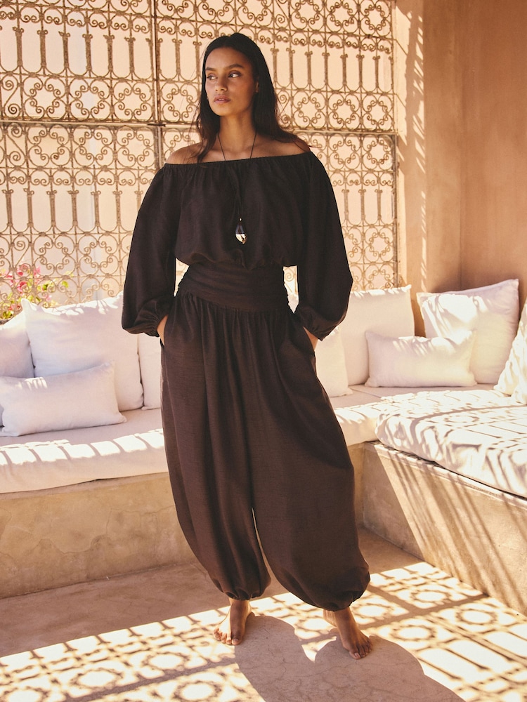 AIYLA Chocolate Brown Off Shoulder Bardot Top - Image 2 of 9